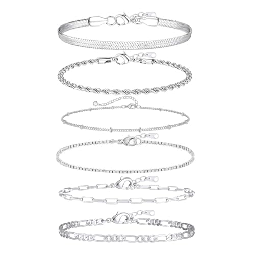 JEYORZY 6 Pcs Pulsera Mujer Acero Inoxidable, Pulseras Cadena de