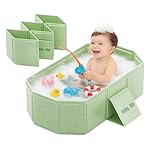 IcyByte Baby Collapsible Bathtub for Newborns to Toddlers, Foldable and Portable, Kids Bath Tub with Non-Slip Base, Easy Storage for Travel & Small Spaces, Graffiti Green