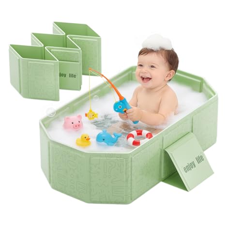 Image of Baby Collapsible Bathtub for Newborns to Toddlers, Foldable and Portable, Kids Bath Tub with Non-Slip Base, Easy Storage for Travel & Small Spaces, Graffiti Green