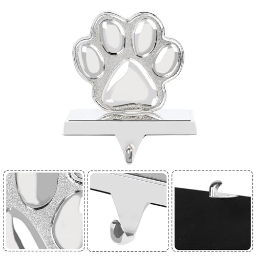 Hxezoc Dog Paw Christmas Stocking Holder, 3D Silver Metal Mantel Pet Paw Stocking Hanger for Christmas Fireplace Mantel Decorations Christmas Holiday Supplies