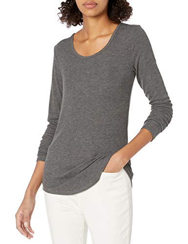Amazon Brand - Daily Ritual Women's Ribbed Long-Sleeve Scoop Neck Shirt, Charcoal Heather,Large