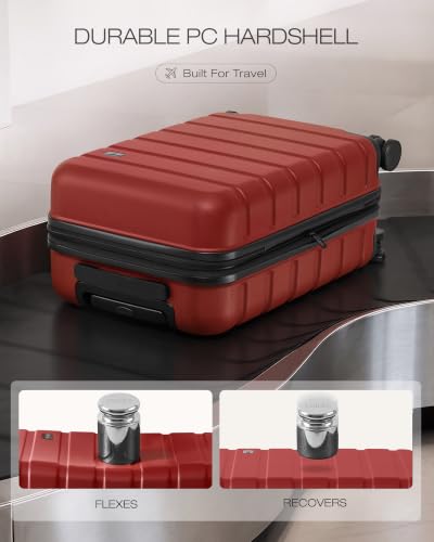 Image of Coolife Luggage Set, Lightweight Durable Hardshell, 3 piece, Deep Red | Upgraded Polycarbonate Shell Suitcase,360 Spinner Double Wheels,Expandable(20''only),Tsa Lock,Aluminum Handle,Nested Design