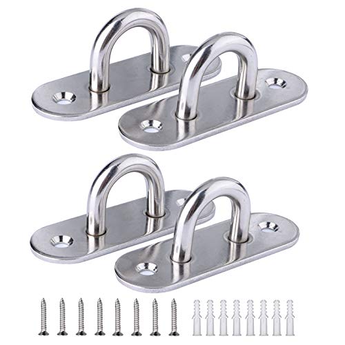 XNJIHWA 4Pcs M6 Placa Ojo de Acero Argollas Pared 304 Placas de Ojos Gancho para Deportes al Aire Libre,Paredes,Barco,Techos,Suelos,Cubiertas,con 8 Tornillos