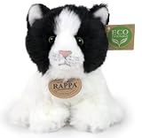 RAPPA Gato de peluche sentado en blanco y negro, 17 cm, respetuoso con el medio ambiente