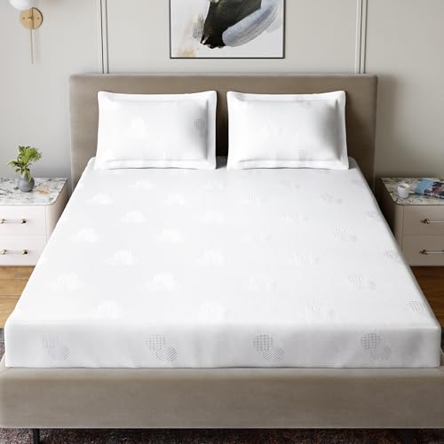 Image of Home Ecstasy 100% Cotton Jacquard Bedsheet for King Bed, 500 TC, Premium Woven Design, 1 Bedsheet (108 x 108 Inches) with 2 Pillow Covers, White