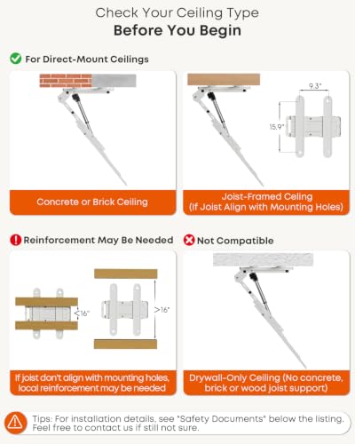 Image of Motorized Ceiling TV Mount with Remote for 37-75'' TVs, Flip Down, White | Sapcing Saving, Include VESA Extender, Fits Flat and Pitched Roof, Electric, Drop Down, Max VESA 600x400 mm, Max holds 99lbs