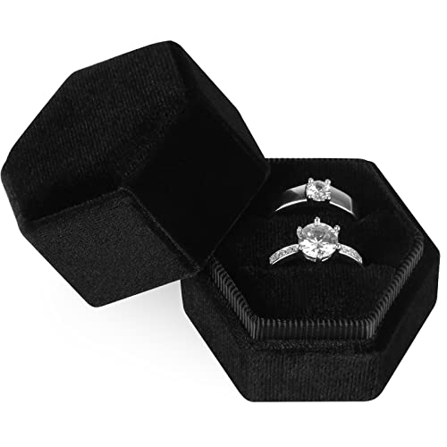 Ringbox hochzeit, Ringschatulle Kordhose Ring Schachtel mit Abnehmbarem Deckel Case für Schmuck, Präsentationsbox für Heiratsantrag, Verlobung, Valentinstag zur Aufbewahrung von 2 Ringe (Schwarz) Cover