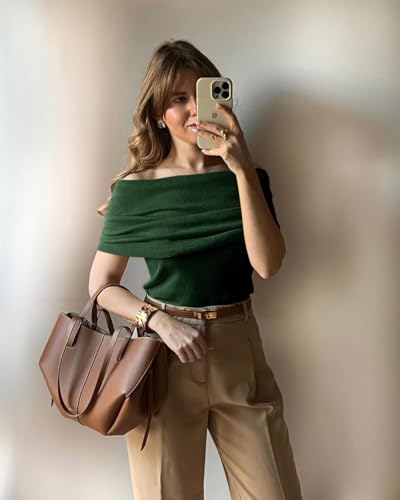 Imily Bela Women's Off The Shoulder Sweaters Casual Knit Sleeveless Summer Y2K Going Out Tops Blouses Army Green — view 6