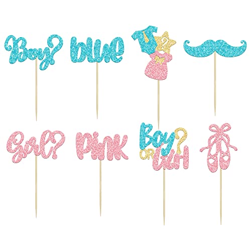 Gyufise 24Pcs Boy Or Girl Cupcake Toppers Glitter Mustache Eyelash Gender Reveal Cupcake Picks Pink Or Blue Cake Decorations For Baby Shower Gender Reveal Birthday Party Supplies #TOP2