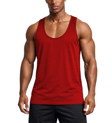 Herren Sport Tanktop Muskelshirt Atmungsaktiv Schnelltrocknend Gym Fitness Ärmellos Shirt Bodybuilding Training Laufshirt Slim Fit Racerback Rot M