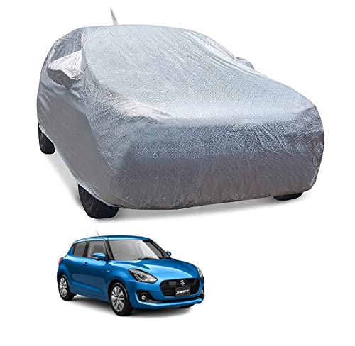 Image of Auto Hub Waterproof Car Cover Compatible with Maruti Swift (Model : 2018-Till Date) with with Mirror Pocket, Soft Cotton Lining, Waterproof Swift Car Cover- Metallic Silver
