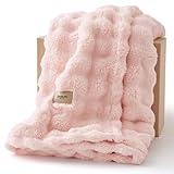 Bedsure 3D Fleece Bubble Blanket for Couch - GentleSoft Pink Throw Mother's Day Blanket for Sofa Bed Room Decor - Luxury Soft Cozy Spring Gifts for Girls Women, Lightweight, Crystal Pink, 50'×60'