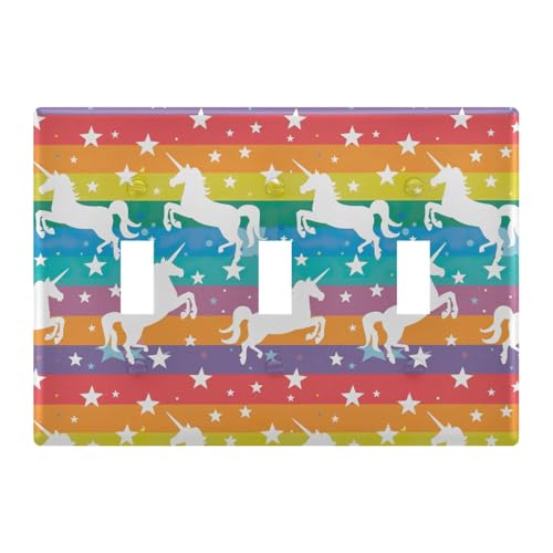 Light Switch Cover Rainbow Unicorn Stripe Galaxy Wall Plates for Electrical Outlets 3 Gang 202b5403