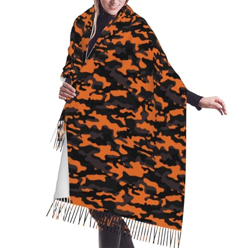 Shawl Wraps for Women - Orange Black Camouflage Oversized Fall Winter Fashion Blanket Scarf for Women