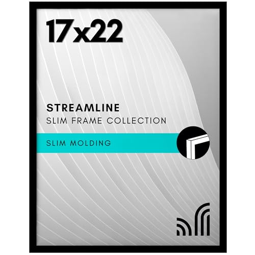 Americanflat 17x22 Picture Frame with Polished Plexiglass - Streamline Collection - Thin Border Picture Frame for Wall Display - Hanging Hardware Included - Black