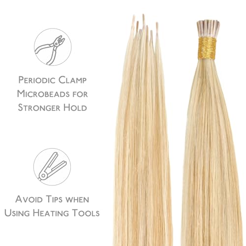 Image of WENNALIFE I Tip Hair Extensions Human Hair, 50g 50s 22 Inch Dirty Blonde Highlighted Bleach Blonde Remy Itip Human Hair Extensions Invisible Itips Straight I Tips