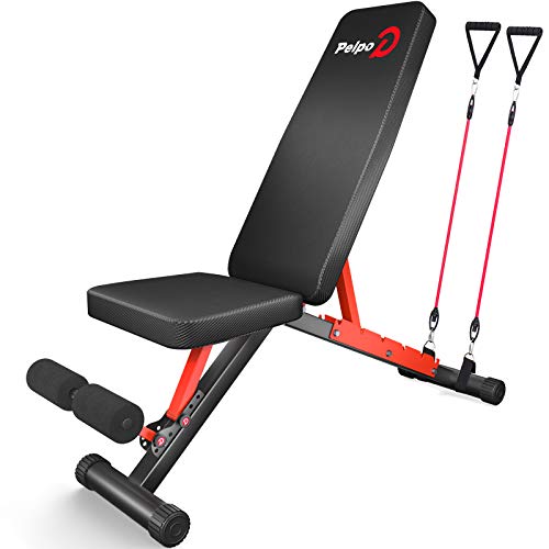 Pelpo Adjustable Weight Bench, Folding Weight Lifting Bench, Workout Benches for Home, Incline/Decline Bench for Full Body Workout, Strength Training Benches, Gym Bench with Fitness Resistance Bands