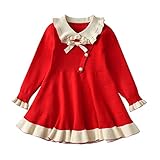 Opocos Girl Peter Pan Collar Sweater Dress Lace Cuff Pearl Bow Cute Winner Knit Dresses 6-7 Y Red