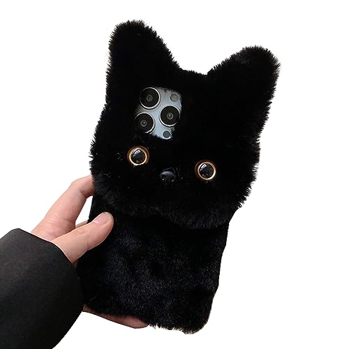 Coque en peluche Samsung S22 Ultra noire anti-choc pour femme