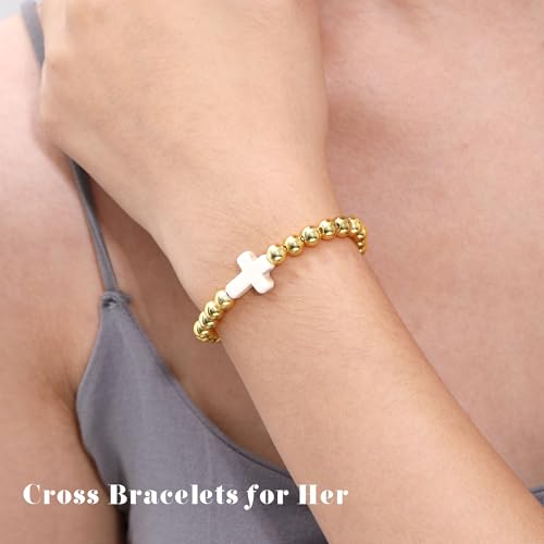 Image of Cross Bracelets for Women, Christian Gifts for Women Stocking Stuffers for Teens Cross Bracelet Imperial Nature Stone Bead Bracelet Confirmation Baptism Gift for Teen Girls Christmas Religious Gift Cathlic Faith Jewelry