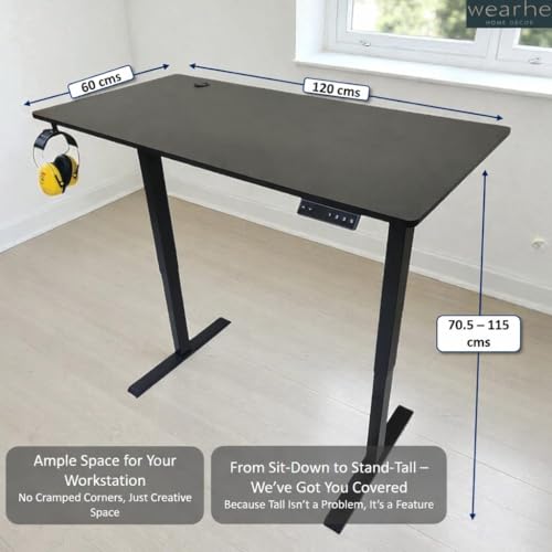 Image of Weahre - Height Adjustable Standing Table with Electrical Lifting | Ergonomic Design | 100 KG Lifting Capacity | Digital Display - Preset Memory Control | (Black 1200 x 600 Top, 705-1150 Height)
