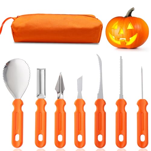 NWESTUN Halloween Pumpkin Carving Kit Tools, Professional Heavy Duty Carving Set, Stainless Steel Pumpkin Carving Set, Halloween Pumpkin Carving Tools-Gift for Halloween(7PCS)