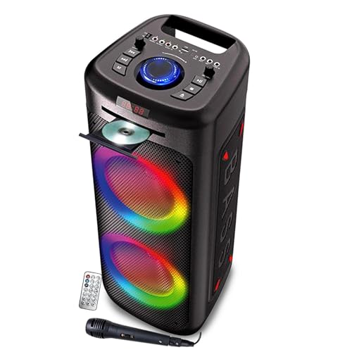 INOVALLEY Enceinte Autonome Lumineuse avec Lecteur CD MS06-CD-XXL - Bluetooth 5.0 / USB - 1000W - Karaoké, Radio FM