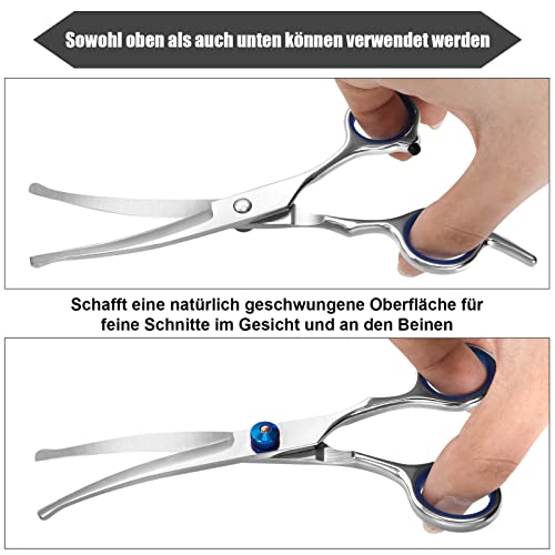 Jostift Hundeschere Set, Fellschere für Hunde und Katzen, Profi Runder Grooming Schere, Blau