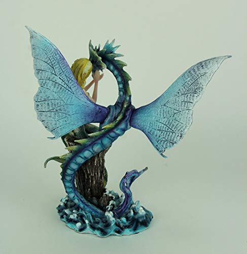 Estatua de Sirena Sentada con Dragón Mar Azul miniatura 3