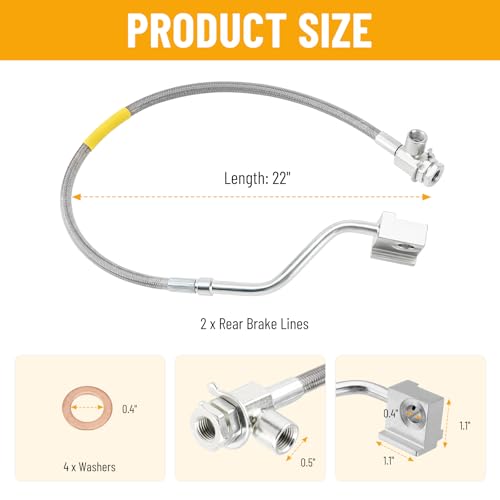 Racewill 2PCS Front Brake Lines 89310S, Extended Stainless Steel Braided Brake Line Compatible with 1980-1996 Ford F-150/Ford Bronco 4-6" Suspension Lift
