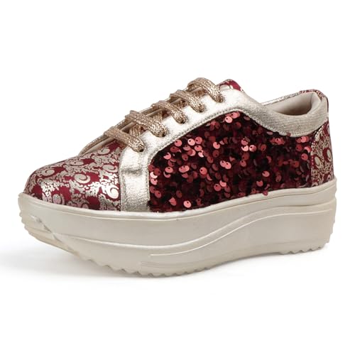 Image of Vendoz Women Wedding & Party High Heel Sneakers I Cushioned Insole I Glittery & Embellished Bridal Wear I Lightweight and Stylish Shoes for Girls CNV4033