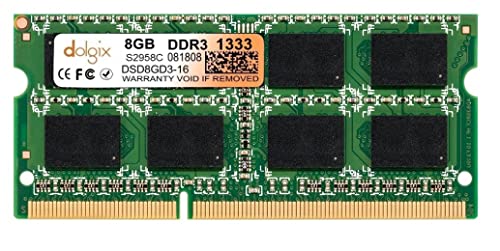 DOLGIX 8GB DDR3 PC3-10600 1333MHz SODIMM 1.5V CL9 2Rx8 Dual Rank 204 Pin Laptop Ram Memory Module Upgrade