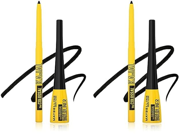 Maybelline New York Pencil Eyeliner & Kajal, Bold Eye Looks, Long-Lasting, Colossal Bold Liner & Colossal Kajal, Combo Pack, Essential Eye Kit, Black, Matte Finish (Pack of 2)