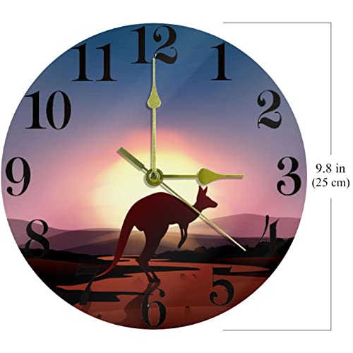 Horloge murale ronde 25,4 cm kangourou coucher de soleil sans tic-tac