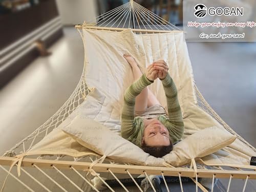 Image of GOCAN Mesh Hammock,Cotton Rope hammocks with Pad Chains Hooks Tree Straps fit Stands from 9' to 15' for Outside Indoor Patio Yard