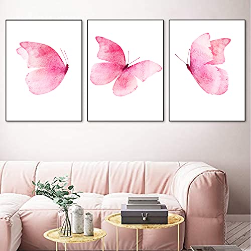 Pink Butterfly Canvas Paintings Butterfly Wall Art For Girls Room Wall Decor Butterfly Poster Prints Colorful Butterfly Canvas Wall Art For Girls Bedroom And Living Room Decor 12X16Inchx3 No Frame #TOP2