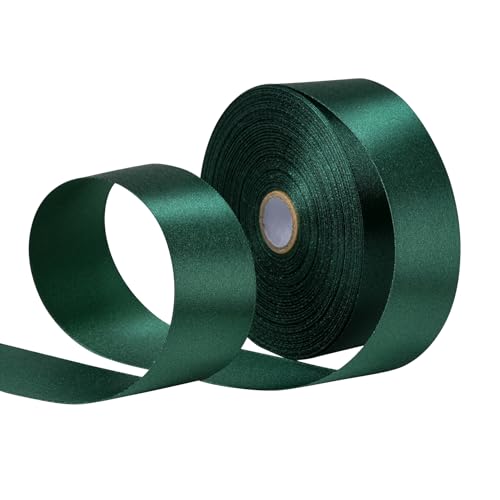 SDZMDL Dark Green Ribbon for Gift Wrapping Satin Fabric Roll for Fathers Day Bows & Eternal Flowers Making Floral Bouquets. 1 1/2 Inch x 50 Yards