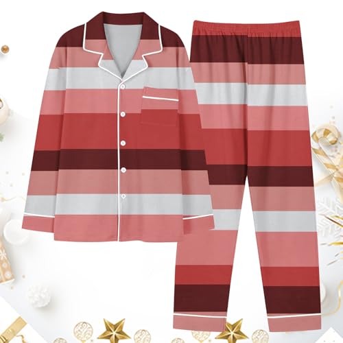 Mens Striped Pajama Sets 2 Piece Long Sleeve Button Down Shirts and Trousers Casual Outfits Soft Comfort Sleepwear Plus Size2