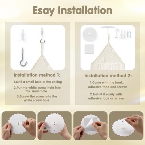 Image of Bed Canopy for Girls - Princess Bed Canopy - Crib Canopy for Boys and Girls Bedroom Decor, Suitable for Use in Cribs Canopy Bed Curtains (Beige)