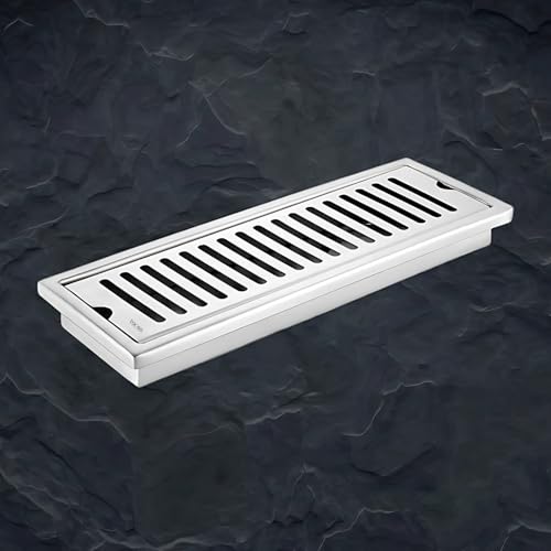 Image of Tapsa Wave Floor Drain Channel Chrome| 304 Stainless Steel | Invisible Shower Drain Channel | 8 x 4 Inches | Waste Water Floor Drain for 20x10 mm Tile | Drainer Channel | Anti Cockroach Trap | Silver