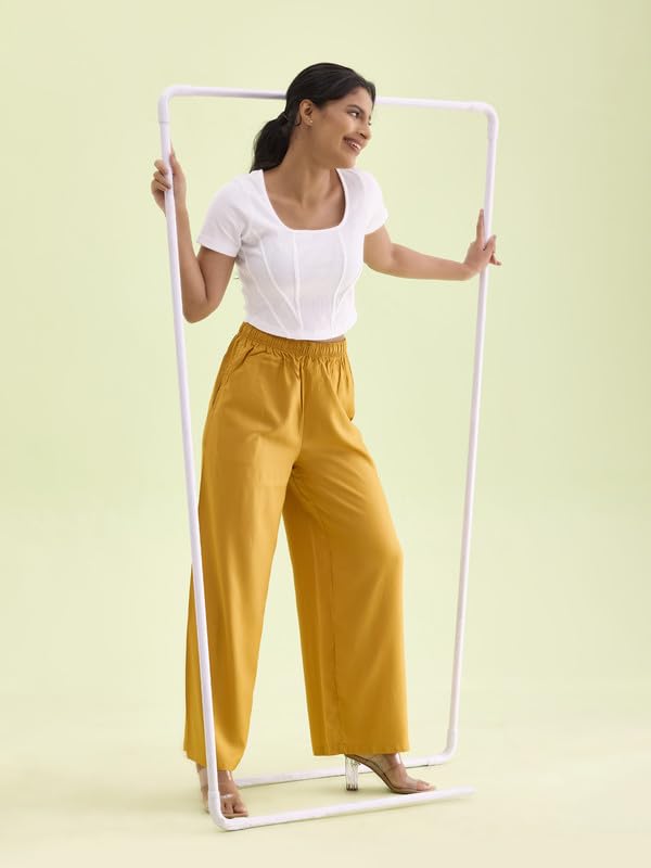 Image of GO COLORS Soft Viscose Basic Palazzo Full Length for Women| Breathable, Mid Rise, Relaxed Fit