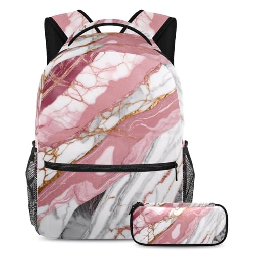 Adventure Awaits sac à dos marbre rose et trousse scolaire tendance