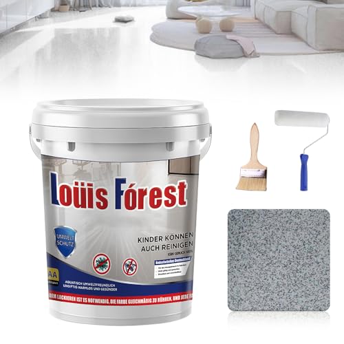 Louis Forest Epoxy Floor Paint, High-Gloss Marble Effect Epoxy Floor Coating, Waterproof Water-Based, for Concrete and Garage Interior or Exterior (Medium Gray)