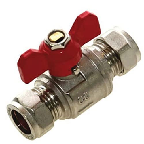 Robinet D'Arrêt à Boisseau Sphérique 22 Mm UKDD - Filetage Total, Poignée Papillon Rouge/Bleu, Certifié WRAS