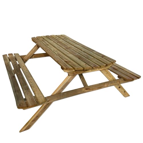 Mesa de Picnic 6-8 Adultos, Madera Tratada, Grosor 25-27mm,170 cm Ancho x 160 cm Largo x 72 cm Alto, con 2 Asientos para Jardín y Casa