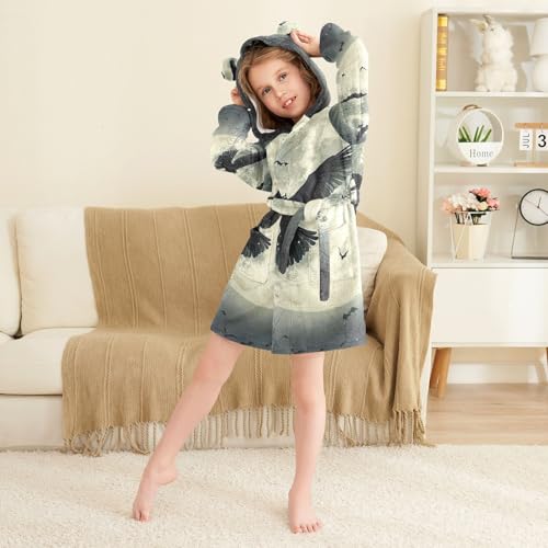 GuoChe Moonlit Night with Birds Halloween Landscape Childs Robe Girl Hooded Robe4