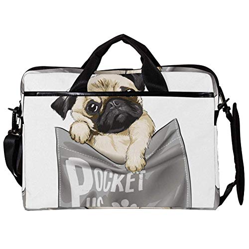 Sac à bandoulière ordinateur 14 pouces imprimé carlin, sacoche PC portable 11x15in multicolore