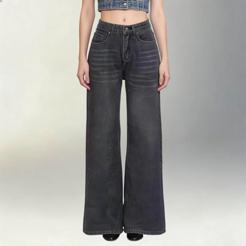 Pantalones vaqueros de pierna ancha vaqueros rectos mujer palazzo elegantes 7