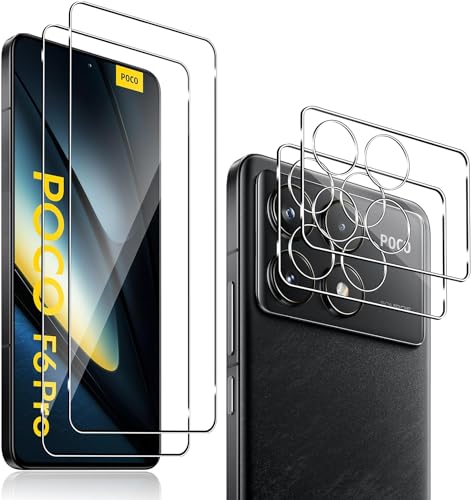 (2+2枚入り)For Xiaomi POCO F6 Pro フィルム 3Dカーブフィルム (2枚) + レンズ保護フィルム (2枚) 強化ガラスフィルム 【HNWEIWEI】 液晶保護フィルム 超薄0.3mm 2.5D 硬度9H 全面保護 耐指紋 撥油性