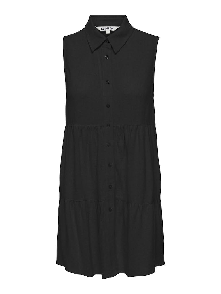 ONLSIESTA S/L Linnen BL Shirt Dress PNT, zwart, M ONLSIESTA S/L Linnen BL Shirt Dress PNT, zwart, M